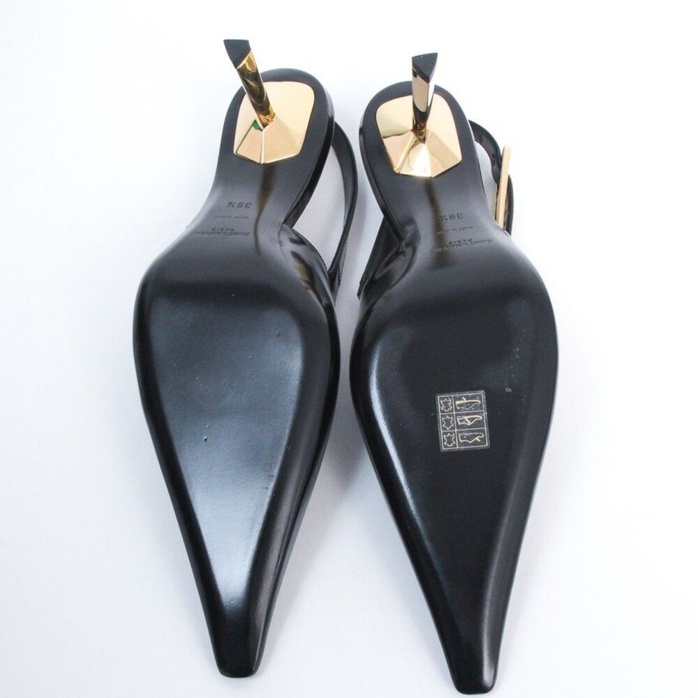 Saint Laurent YSL Lee Slingback Pumps Black Leather Gold Heel Shoes 39.5 NIB - Picture 12 of 13